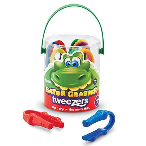 Learning Resources Gator Grabber Tweezers, Fine Motor Toy, Various Colors, Set of 12, Ages 2+ (LER2963)