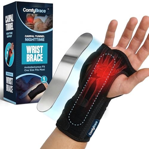 ComfyBrace Night Wrist Sleep Support Brace- Fits Both Hands - Cushioned to Help With Carpal Tunnel and Relieve and Treat Wrist Pain, (1 Pack/Night Brace, One Size Fits All)