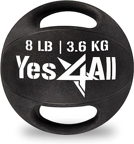 Yes4All Weighted Medicine Ball 8LB with Anti-Slip Dual Handles for Workout, Core Strength Exercises, Balance Training, and Throwing