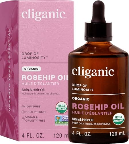 Cliganic Organic Rosehip Oil for Face, 100% Pure | Natural Cold Pressed Unrefined Carrier Seed Oil for Skin Hair & Nails | Certified Organic | Cliganic 90 Days Warranty