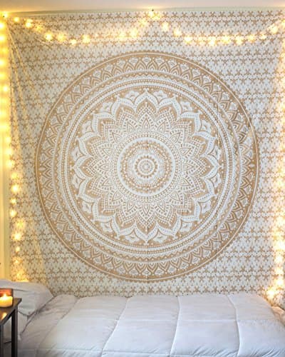 Amazon.com: raajsee Metallic Gold Tapestry Mandala Wall Hanging ...