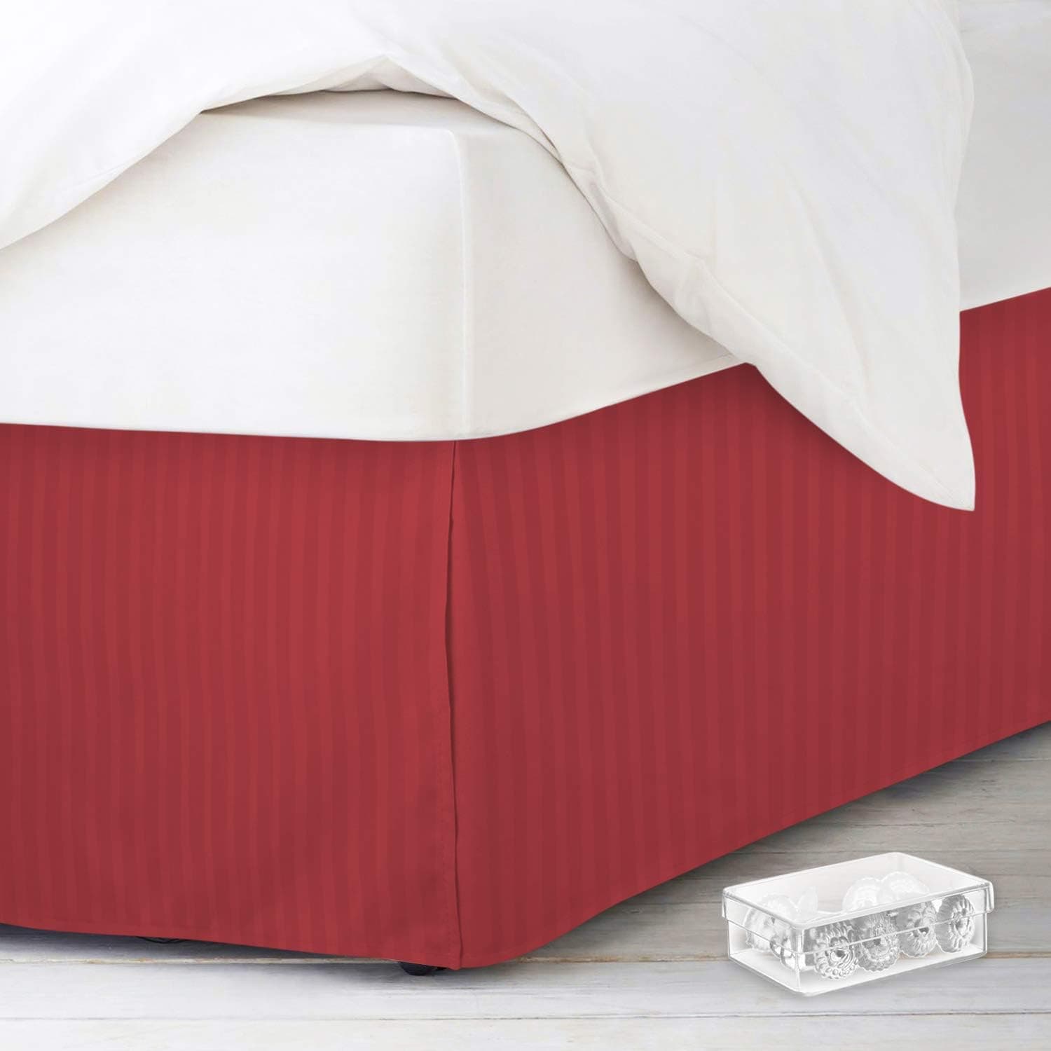Amazon.com: Nestl Queen Bed Skirt - Damask Dobby Stripe Wrap Around Bed ...