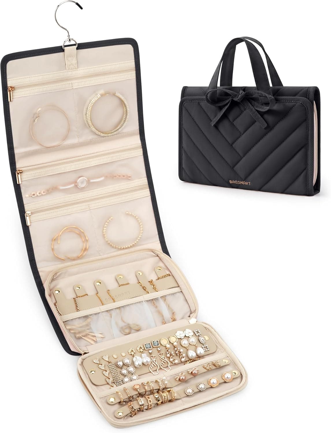Amazon.com: BAGSMART Travel Jewelry Case Organizer, Large Capacity ...