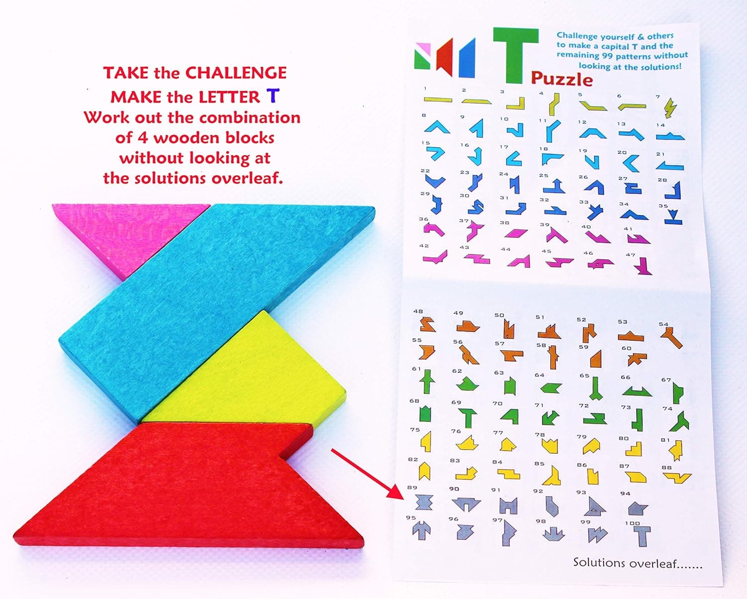 TOWO Wooden Tangram T Puzzle for Kids – Wooden Pattern Blocks Geometric ...