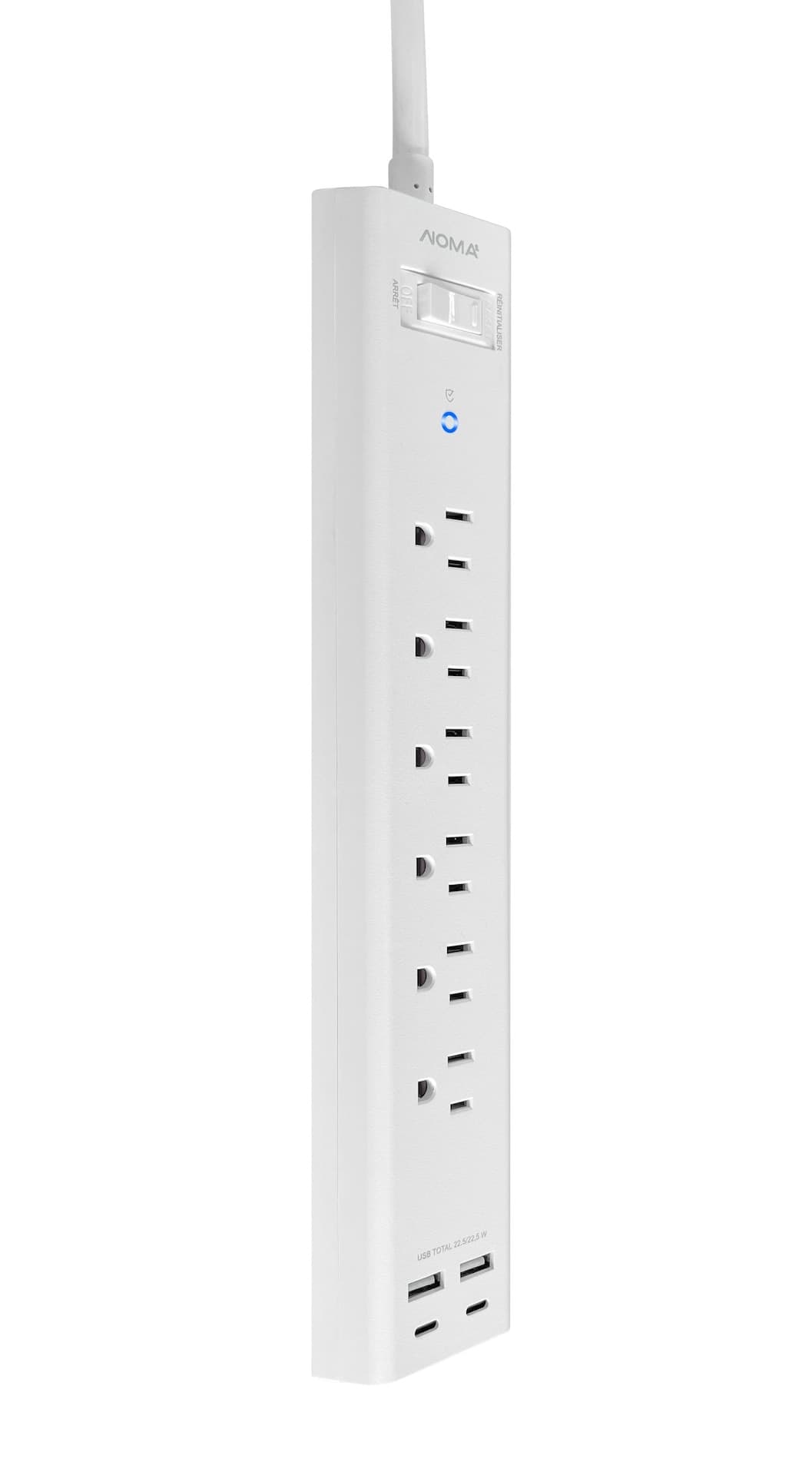 NOMA 6-Outlet/2-USB-A/2-USB-C White Power Bar with 6-ft Cord and Right ...