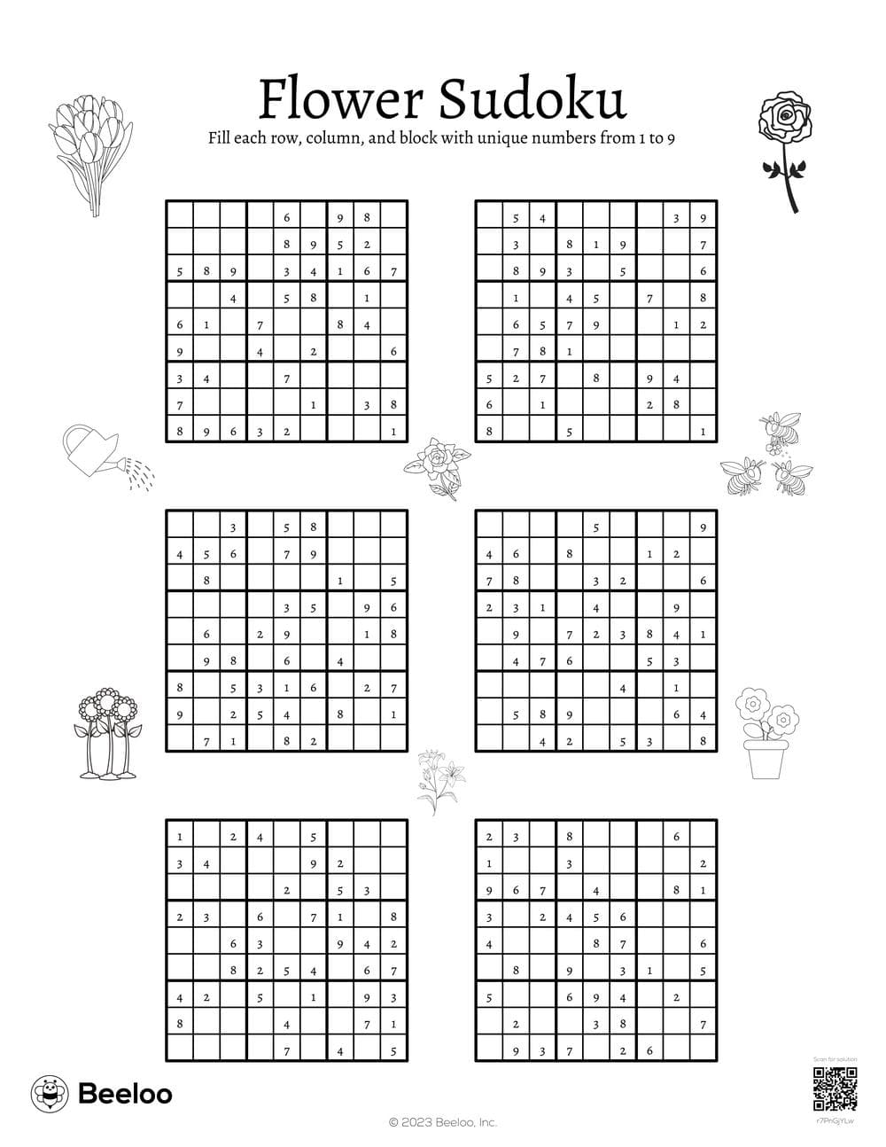 Flower-themed Sudoku Puzzles • Beeloo Printable Crafts and Activities ...