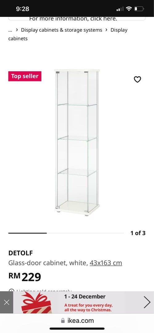 IKEA DETOLF Glass-door display cabinet, Furniture & Home Living ...