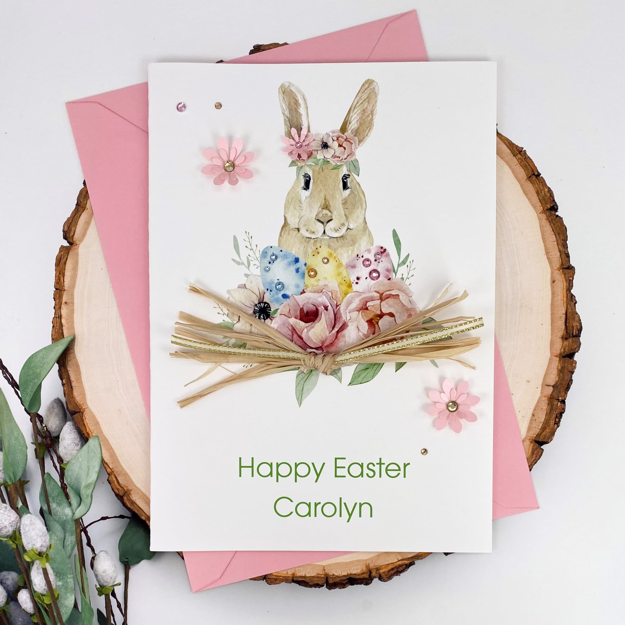 Handmade Easter Card 'Floral Rabbit' - Handmade Cards -Pink & Posh
