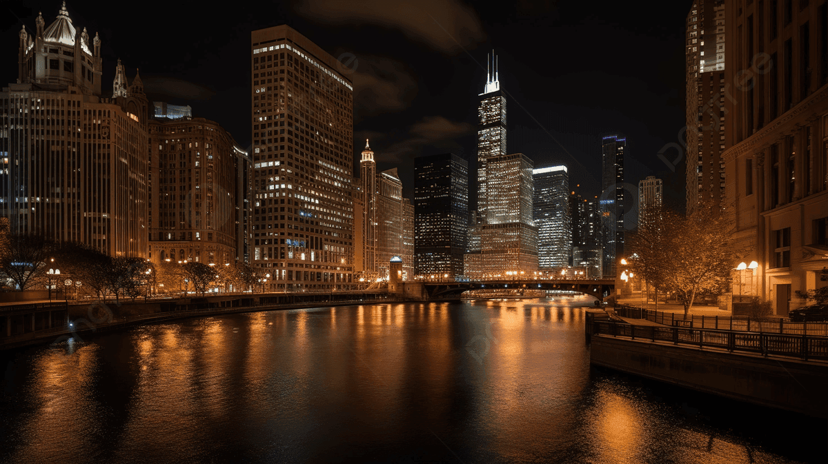 Chicago Skyline At Night Wallpaper