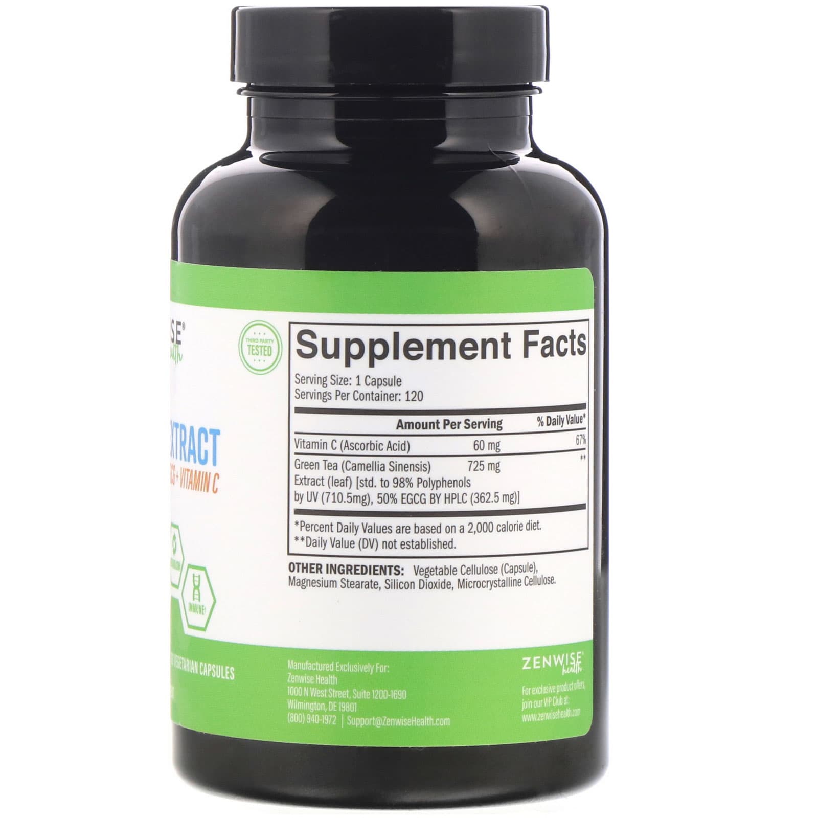 Zenwise Health, Green Tea Extract with EGCG + Vitamin C, 120 Vegetarian ...