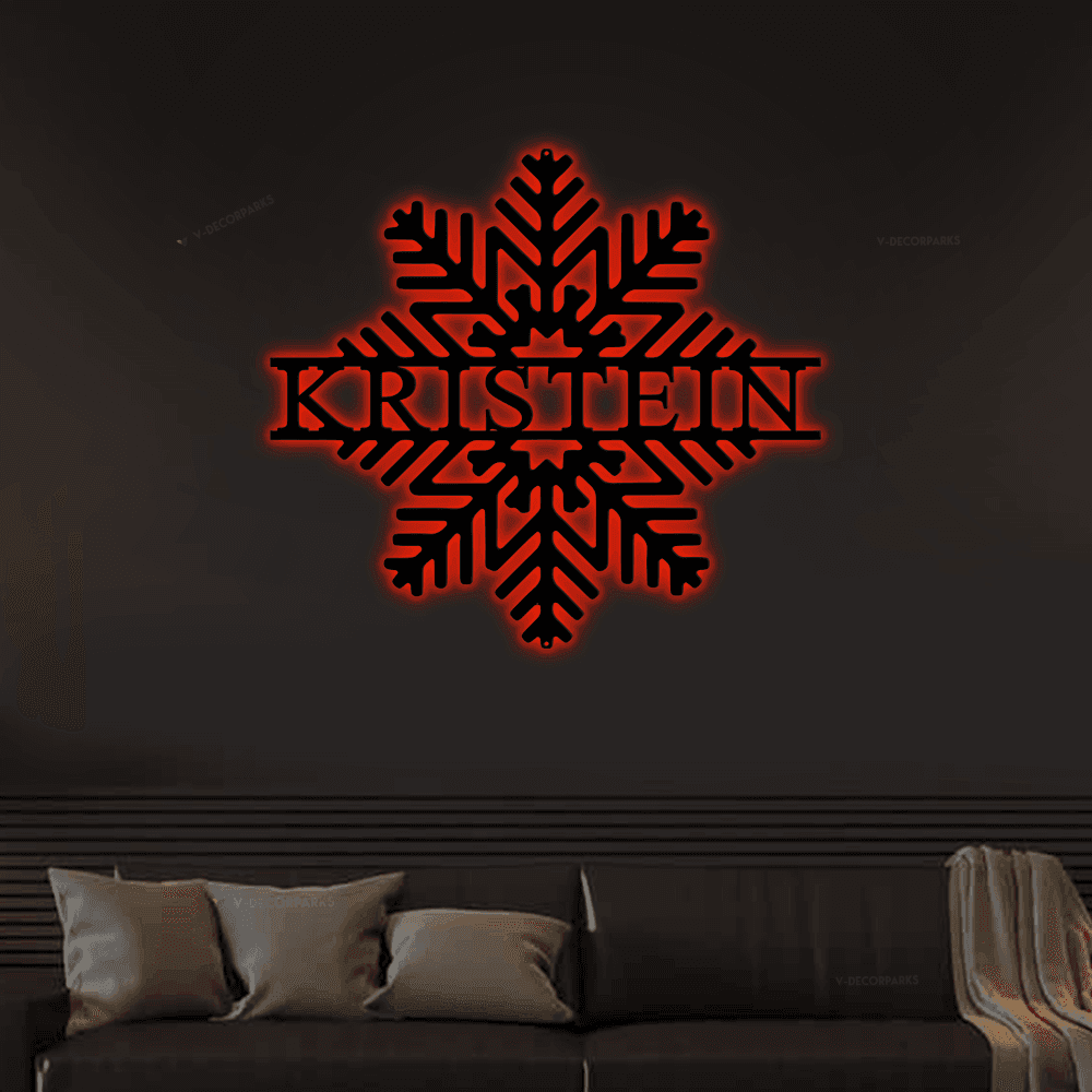 Holiday Wreath Family Name Sign With Led Lights, Metal Holiday Door ...
