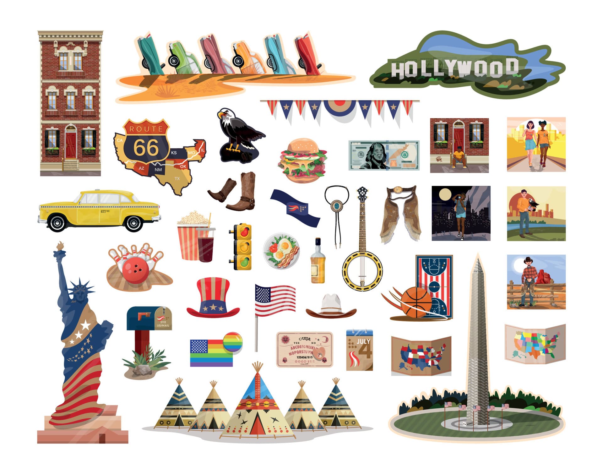 Set of Illustrations of American Landmarks 10561575 Vector Art at Vecteezy