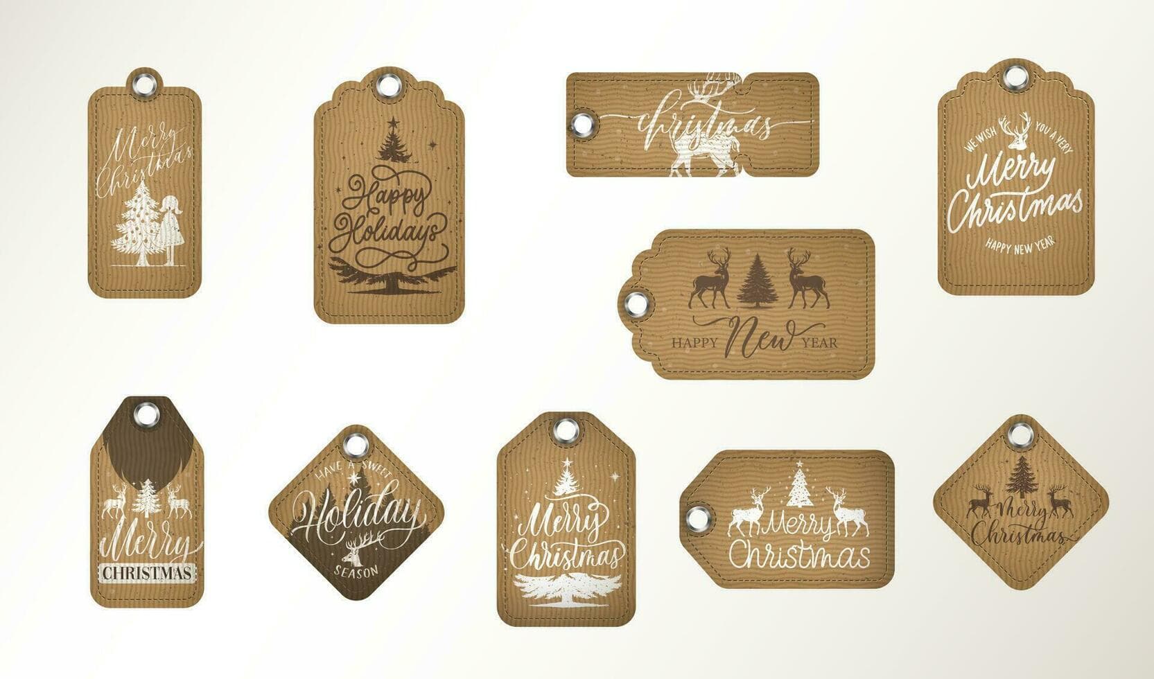 collection of 10 kraft paper christmas gift tags. 33172764 Vector Art ...