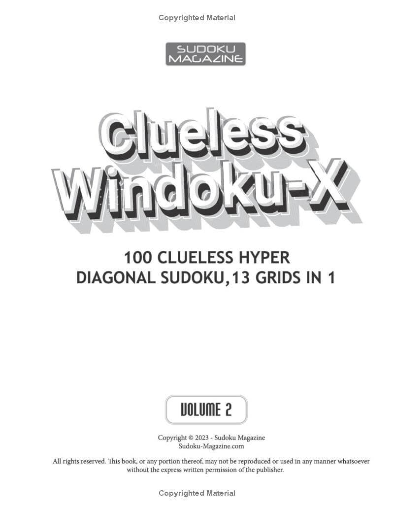 Clueless Windoku-X: 100 Clueless Hyper Diagonal Sudoku,13 grids in 1 ...