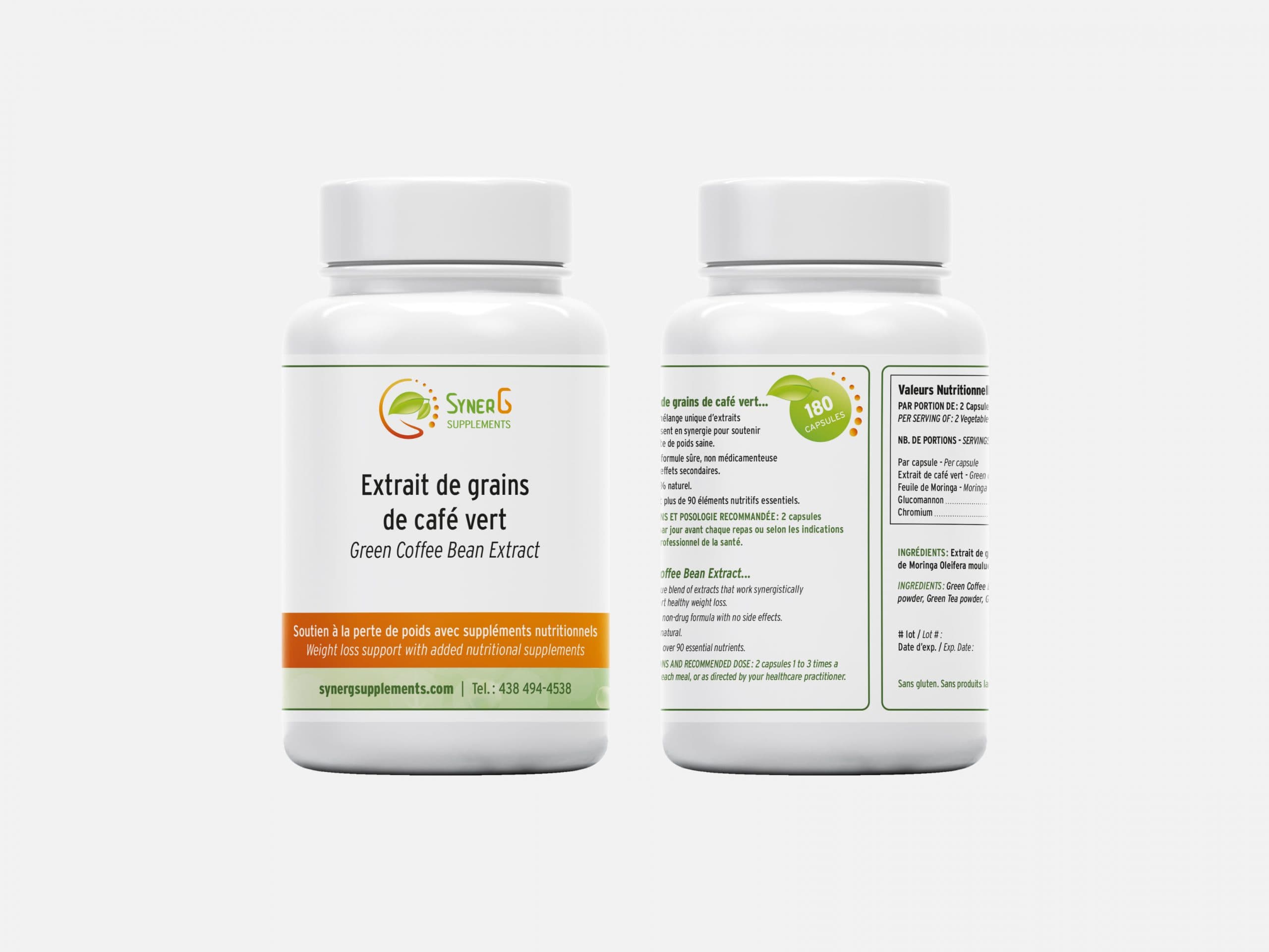 Perte de poids - SynerG Extrait de Grains de Café Vert - 180 capsules