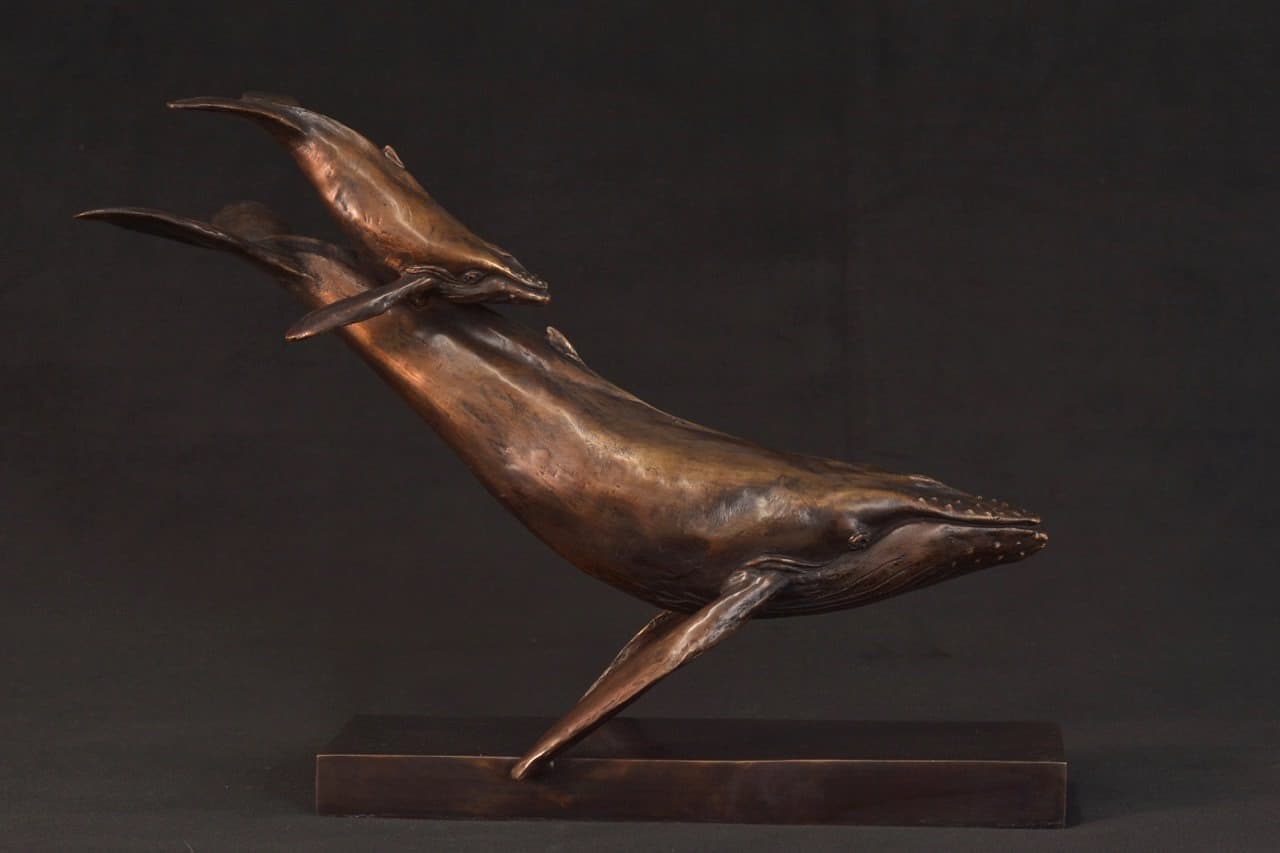 Whale and Calf Sculpture | Bronze Whale Pair Statue | Whale Ornament