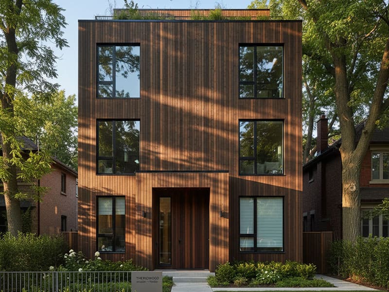 Wooden facade of a Toronto building - vitrawood