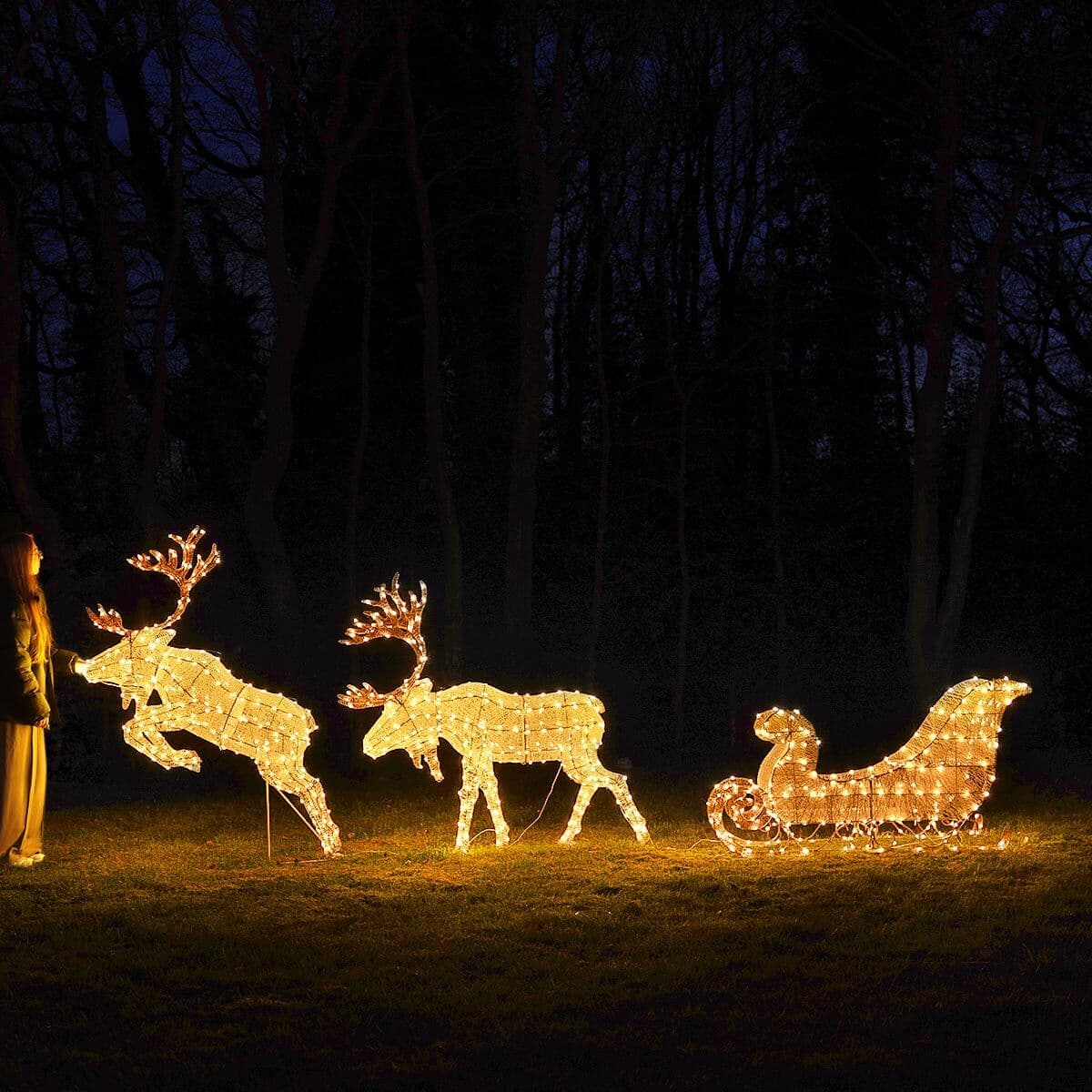 Outdoor Duo LED Reindeer and Sleigh Light Up Christmas Set