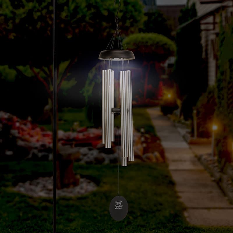 Symphony Silver Solar Light Wind Chime With Black Accents