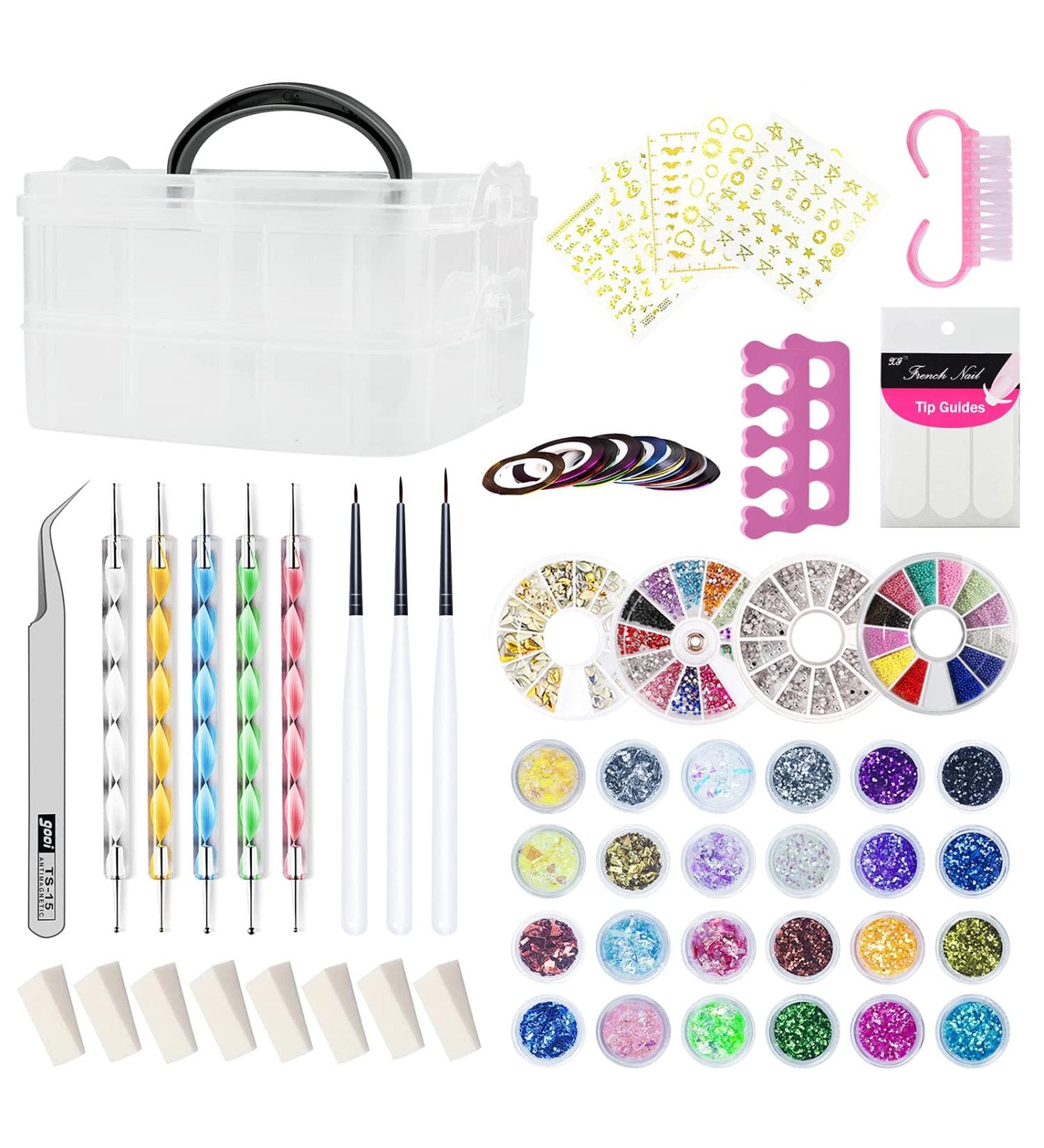 AIFAIFA 69Pcs Nail Art Kit for Beginners - Nail Brushes, Organizer ...