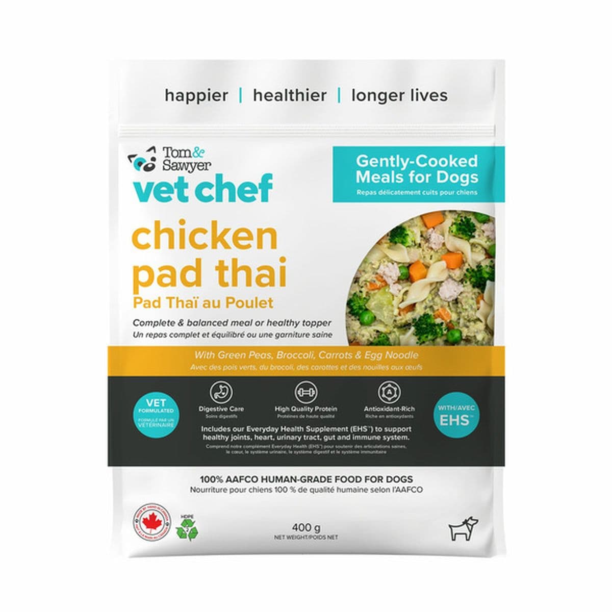Tom&Sawyer Vet Chef Gently Cooked Frozen Chicken Dog Food (400 g ...