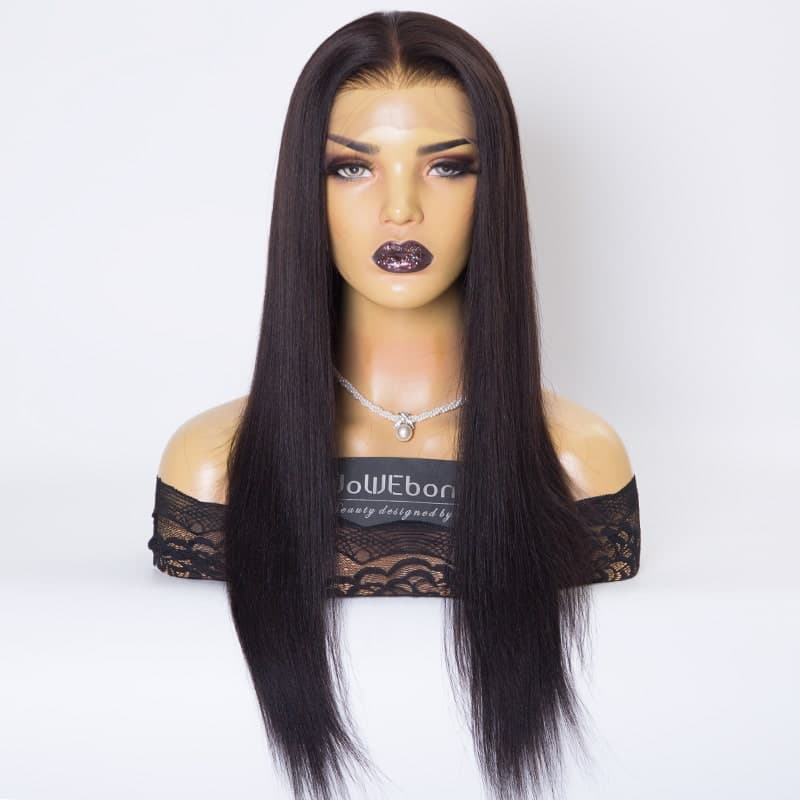 WoWEbony Brazilian Virgin Human Hair Yaki Straight Lace Front Wigs ...